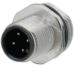 Panel plug, M12, 4 pole, solder connection, screw locking, straight, 09 0431 387 04