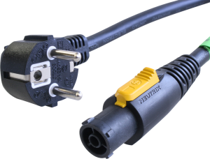 Device connection line, Europe, plug type E + F, angled on powerCON jack, straight, H07RN-F3G1.5mm², black, 1 m