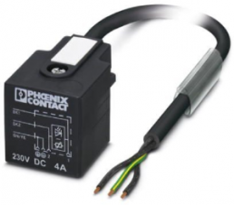 Sensor actuator cable, valve connector DIN shape A to open end, 3 pole, 1.5 m, PVC, black, 4 A, 1415912