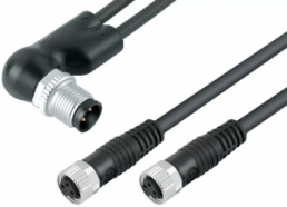 Sensor actuator cable, M12-cable plug, angled to 2 x M8 cable socket, straight, 4 pole/2 x 3 pole, 1 m, PUR, black, 4 A, 77 9827 3406 50003-0100