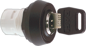 Key switch, unlit, latching, waistband round, black, 90°, trigger position 0, mounting Ø 16.2 mm, 1.30.076.121/0000