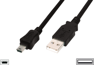 USB 2.0 Adapter cable, USB plug type A to mini USB plug type B, 3 m, black