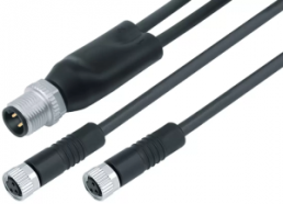 Sensor actuator cable, M12-cable plug, straight to 2 x M8 cable socket, straight, 4 pole/2 x 3 pole, 2 m, PUR, black, 4 A, 77 9829 3406 50003-0200