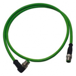 Sensor actuator cable, M12-cable plug, straight to M12-cable plug, angled, 4 pole, 1 m, PUR, green, 21349492477010