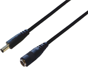 DC extension cable, Plug 2.1 x 5.5 mm, straight, Socket 2.1 x 5.5 mm, straight, black, 075914