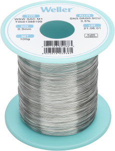 Solder wire, lead-free, SAC (Sn3.0Ag0.5Cu3.5%), Ø 0.3 mm, 100 g