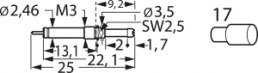 Switching test probe, flathead, Ø 2.46 mm, travel  5 mm, pitch 4 mm, L 25 mm, F88717B300G150