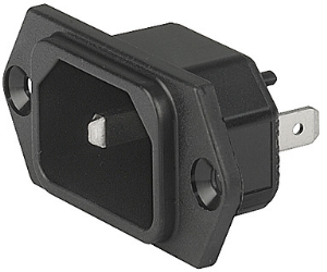 Panel plug C18, 2 pole, screw mounting, plug-in connector 4.8 x 0.8, black, 3-145-164