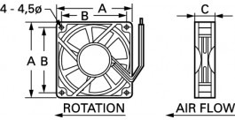 AC axial fan, 240 V, 80 x 80 x 25 mm, 28.8 m³/h, 30 dB, ball bearing, TRACO POWER, A08 T30 HWB