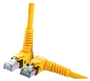 Patch cable, RJ45 plug, angled to RJ45 plug, angled, Cat 6A, S/FTP, PUR, 1 m, yellow