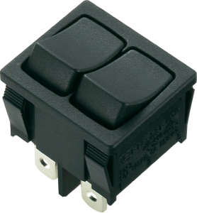 Rocker switch, black, 2 x 1 pole, On-Off, off switch, 10 (4) A/250 VAC, 6 (4) A/250 VAC, IP40, unlit, unprinted