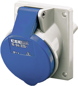 CEE surface-mounted socket, 3 pole, 16 A/230 V, blue/gray, 6 h, IP44, 1632