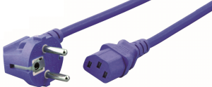 Device connection line, Europe, plug type E + F, angled on C13 jack, straight, H05VV-F3G0.75mm², blue, 1.8 m