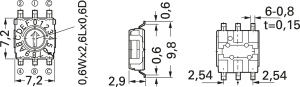 Encoding rotary switches, 16 pole, Hexadecimal-Real, straight, 100 mA/5 VDC, S-7050EMB