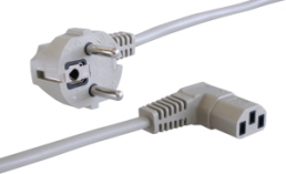 Device connection line, Europe, plug type E + F, angled on C13 jack, angled, H05VV-F3G0.75mm², gray, 1.5 m