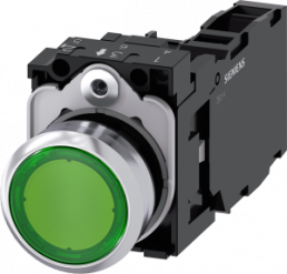 Pushbutton, green, illuminated  (green), mounting Ø 22.3 mm, IP20/IP66/IP67/IP69/IP69K, 3SU1152-0AB40-1FA0