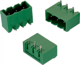 Pin header, 10 pole, pitch 5.08 mm, angled, green, 691313510010