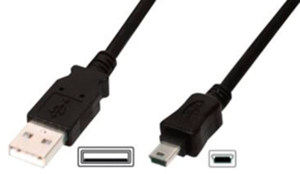 USB 2.0 Adapter cable, USB plug type A to mini USB plug type B, 3 m, black