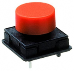Short-stroke pushbutton, 1 Form A (N/O), 125 mA/48 VDC, unlit , actuator (red), 2.5 N, THT