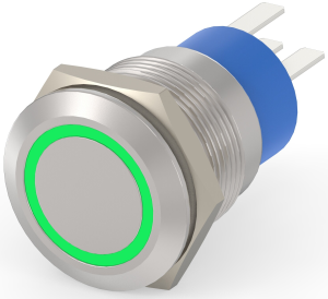 Switch, 1 pole, silver, illuminated  (green), 5 A/250 VAC, mounting Ø 19.2 mm, IP67, 3-2213764-3