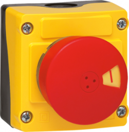 Emergency stop switch in the enclosure, 1 emergency stop pushbutton red, 1 Form B (N/C), latching, LBX14201