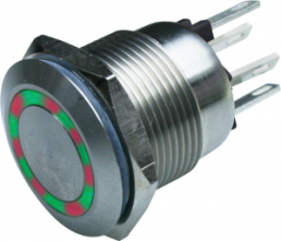 Pushbutton, 1 pole, silver, illuminated  (red/green), 0.05 A/24 V, mounting Ø 19.2 mm, IP66, MPI002/28/D1
