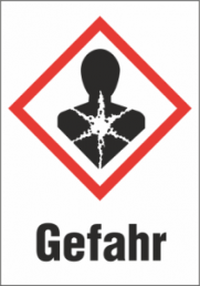 Hazardous goods sign, symbol: GHS08/text: "Gefahr", (W) 26 mm, plastic, 013.33-9-37X26-W1 / 36 ST