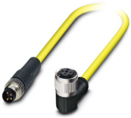 Sensor actuator cable, M8-cable plug, angled to M12-cable socket, angled, 4 pole, 1.5 m, PVC, yellow, 4 A, 1406199