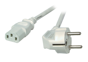 Power cord, Europe, plug type E + F, angled on C13 jack, straight, gray, 5 m