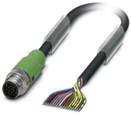 Sensor actuator cable, M12-cable plug, straight to open end, 17 pole, 5 m, PVC, black, 1.5 A, 1555282
