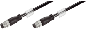 System cable, M12-plug, straight to M12-plug, straight, Cat 5e, SF/UTP, Radox GKW S, 21 m, black