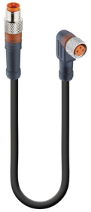 Sensor actuator cable, M8-cable plug, straight to M8-cable socket, angled, 3 pole, 2 m, PVC, black, 4 A, 2808
