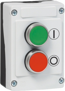 Surface mount housing, 2 pushbutton green/red, 1 Form A (N/O) + 1 Form B (N/C), groping, LBX20120