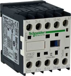 Power contactor, 3 pole, 12 A, 400 V, 3 Form A (N/O), coil 24 VDC, solder connection, LP4K12105BW3