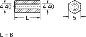 Hexagon spacer bolt, Internal/Internal Thread, UNC4-40/UNC/4-40, 6 mm, brass