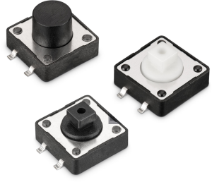Short-stroke pushbutton, Form A (N/O), 50 mA/12 VDC, unlit , actuator (white), 260 g, gull-wing