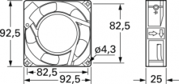 AC axial fan, 230 V, 92 x 92 x 25 mm, 58.8 m³/h, 34 dB, ball bearing, Panasonic, ASEP90216