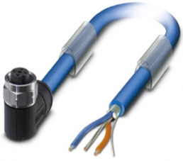 Sensor actuator cable, M12-cable socket, angled to open end, 3 pole, 2 m, PVC, blue, 4 A, 1419087
