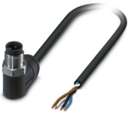 Sensor actuator cable, M12-cable plug, angled to open end, 4 pole, 2 m, PE-X, black, 4 A, 1407965