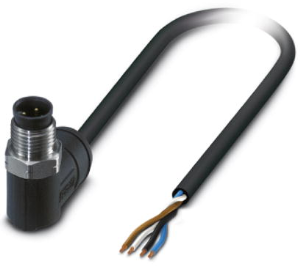 Sensor actuator cable, M12-cable plug, angled to open end, 4 pole, 10 m, PE-X, black, 4 A, 1407967