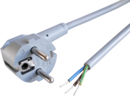Connection line, Europe, plug type E + F, angled on open end, H05VV-F3G0.75mm², gray, 2 m