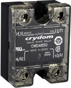 Solid state relay, 48-660 VAC, zero voltage switching, 4-32 VDC, 50 A, PCB mounting, CWD4850