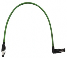 System cable, RJ45 plug, straight to RJ45 plug, angled, Cat 5, PUR, 1.5 m, green
