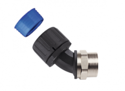 45° hose fitting, PG29, 29 mm, polyamide/brass, nickel-plated/TPE, IP66/IP67/IP68/IP69K, black, (L) 99 mm