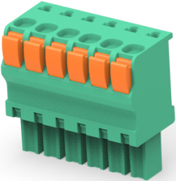 PCB terminal, 6 pole, pitch 3.81 mm, AWG 30-14, 9 A, push-in spring connection, green, 1986722-6