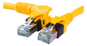 Patch cable, RJ45 plug, angled to RJ45 plug, straight, Cat 6A, S/FTP, PUR, 2 m, yellow