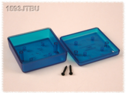 ABS device enclosure, (L x W x H) 66 x 66 x 28 mm, blue/transparent, IP54, 1593JTBU