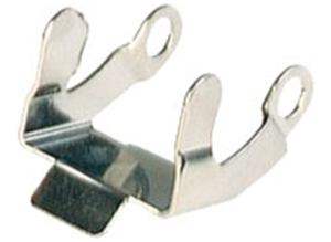 Safety bracket for right angle plug connector, made of nickel-plated brass