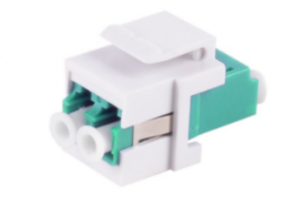 Fiber optic connector, LC duplex socket to LC duplex socket, OM3, multimode, ceramic, aquamarine, BS08-10202