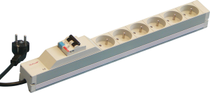 Socket Strip, UTE, 6 Sockets, 19", With FaultCurrent Protection and Over-Current Protection